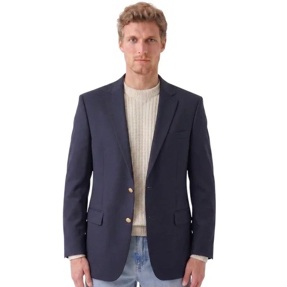 Jos. A. Bank Traditional Fit Blazer Mens 42R Navy Blue Gold Button Prep Wool