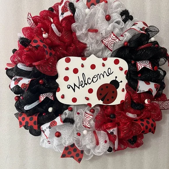 Red and Black Ladybug Welcome Wreath