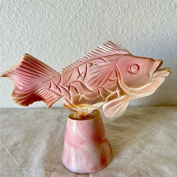 Artistic Pink Fish Decor with Textured Scales and Cream Fins