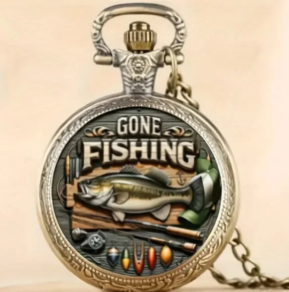 Gone Fishing Silver Pocket Watch