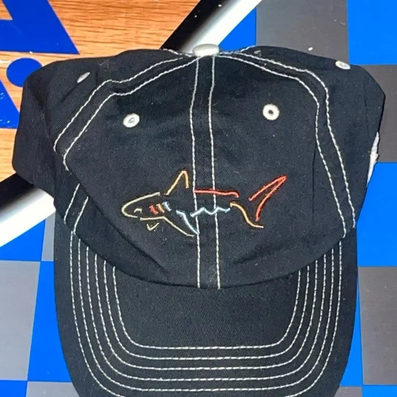 Greg Norman Collection Black and Orange Shark Decor Cap