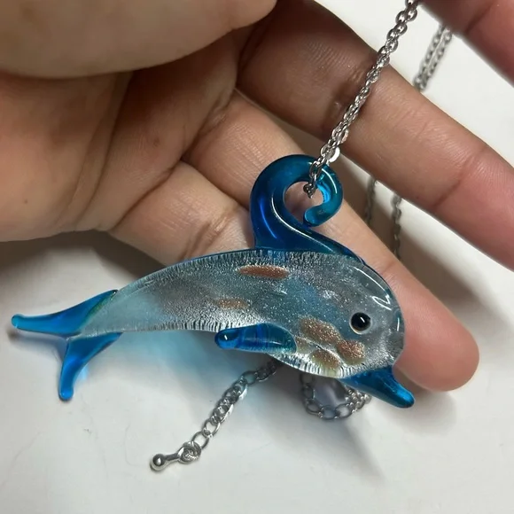 Blue Glass Dolphin Pendant Necklace
