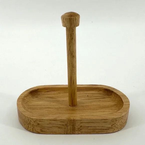Natural Wood Ring Holder Spindle with Oval Trinket Tray Base Minimalist Jewelry