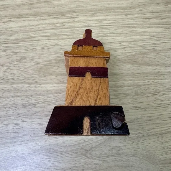 Handcrafted Wooden Lighthouse Shape Secret Jewelry Puzzle Box 4.5