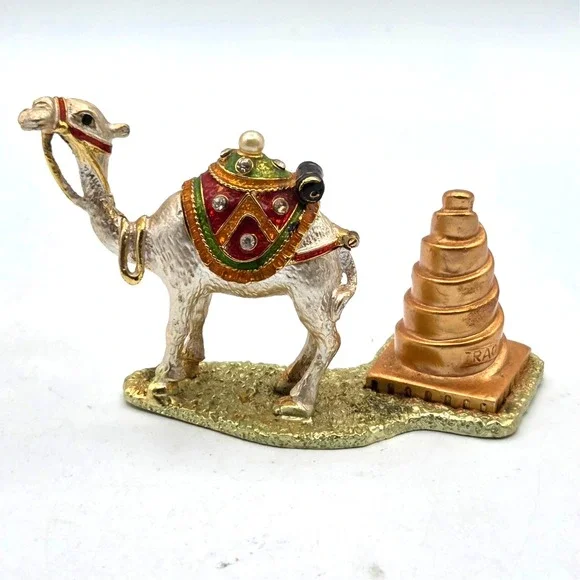 VINTAGE Jeweled Camel‎ Trinket Box Multicolor Hinged with Rhinestones, IRAQ