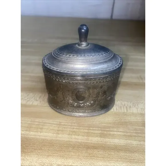 Vintage Silverplated Godinger Art Jewelry Box Ornate Velvet Lined Hinged Lid