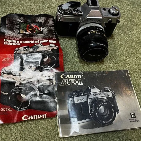 Canon AE-1 Program 35mm SLR Film Camera with 50 mm lens Kit + Instructions! Nice