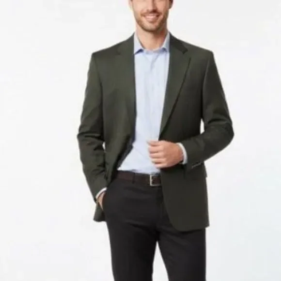 Hickey Freeman Men's Dark Loden Green Wool Two Button Front Suit Jacket Size 44R