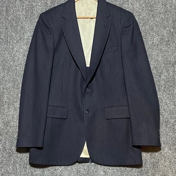 Johnny Carson Vintage Mens‎ Blue Pinstripe Pure Wool 2 Button Sport Coat 39R