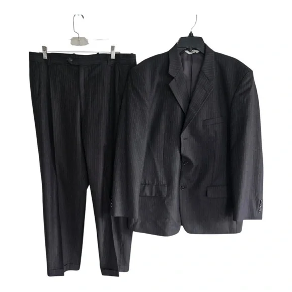 Linea Uomo Suit Sports Coat Pants Men 43 Gray Pinstripe Wool 4button 43x36 Flaw