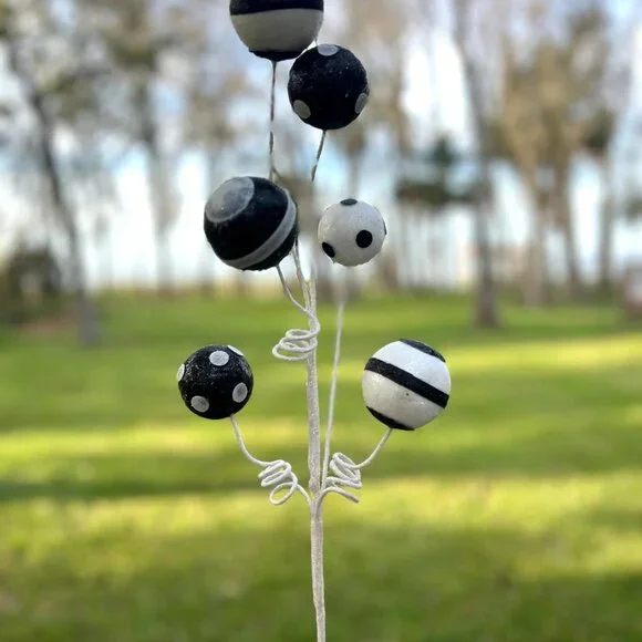 Black & White Spiral Ball Spray Christmas Trim Arrangement Decoration Crafts