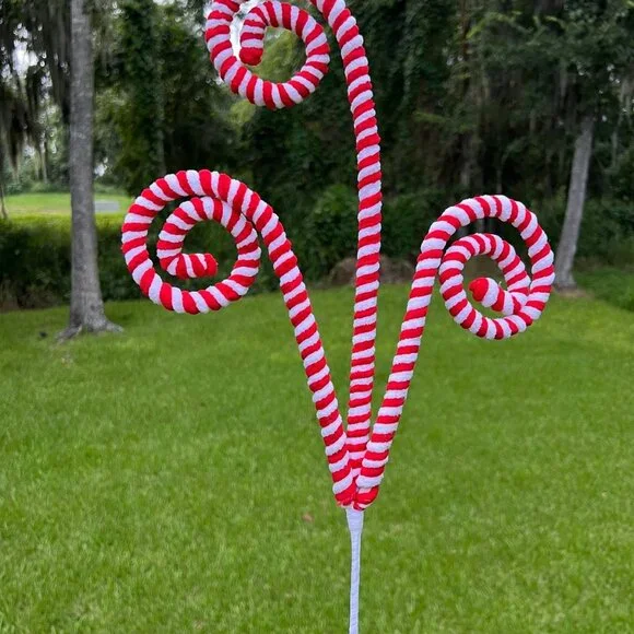 Striped Yarn Curl Spray Pick Stem Wreath Attachment Christmas Decor Crafts