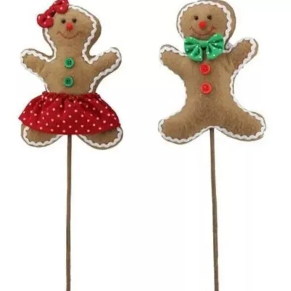 Gingerbread Boy & Girl Pick Stems Christmas Tree Wreath Accent Home Decor Crafts