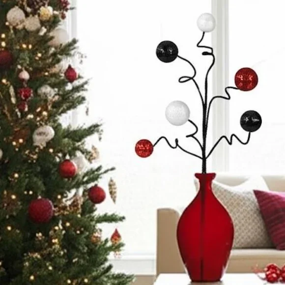 Glitter Ball Wire Spray Black, Red And White Festive Christmas Tree Home Accent