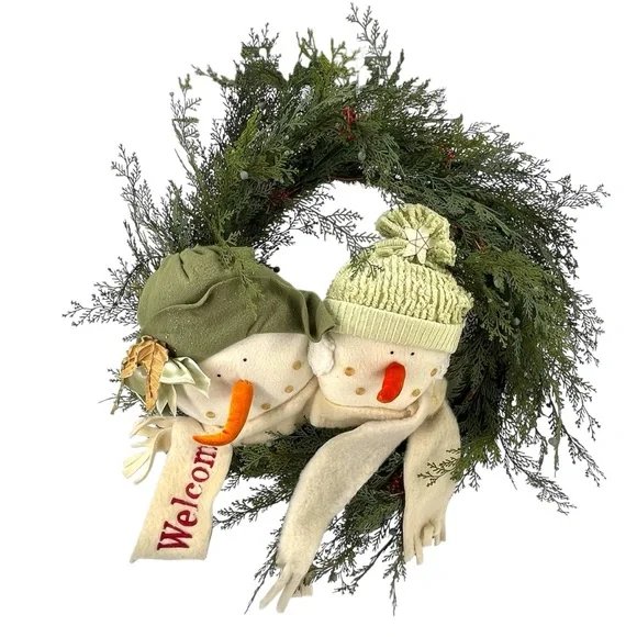 Festive Snowman Wreath with Green Accents
