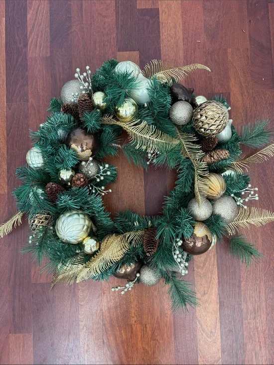 Gold and Brown Pine Holiday Wreath by