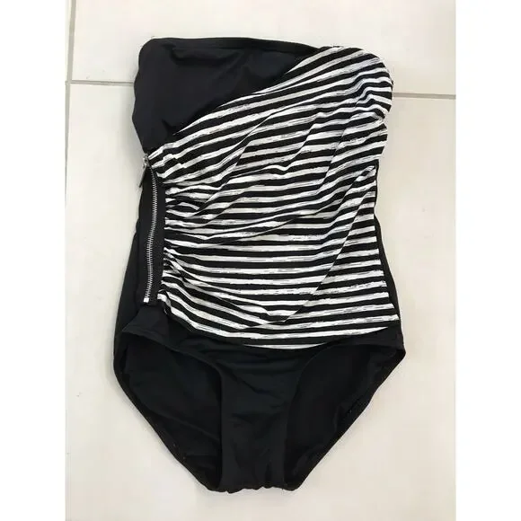 Michael by Michael Kors Multicolor Stripe Zip Strapless One Piece Swimsuit