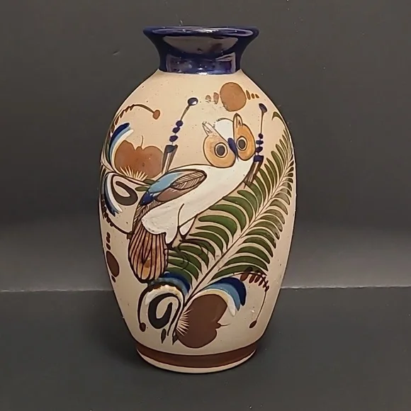 Handpainted Mexican Vase with an Adorable Owl