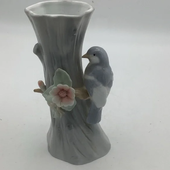 Vintage Porcelain Vase with Bird on a Tree and Flower Design