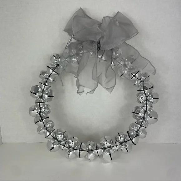 Silver Jingle Bell Wreath approx 13x13 without ribbon, actually jingles
