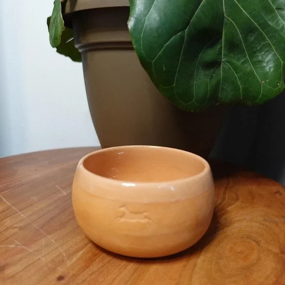 Small Ceramic Bowl Burnt Orange with Horse Motif‎ Decorative Bowl