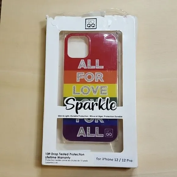 ROQQ Rainbow Sparkle iPhone 12/12 PRO Case New but box is damaged.