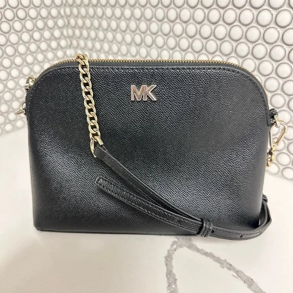 Michael Kors Jet Set Dome Crossbody Bag Black Gold Saffiano Calfskin Leather