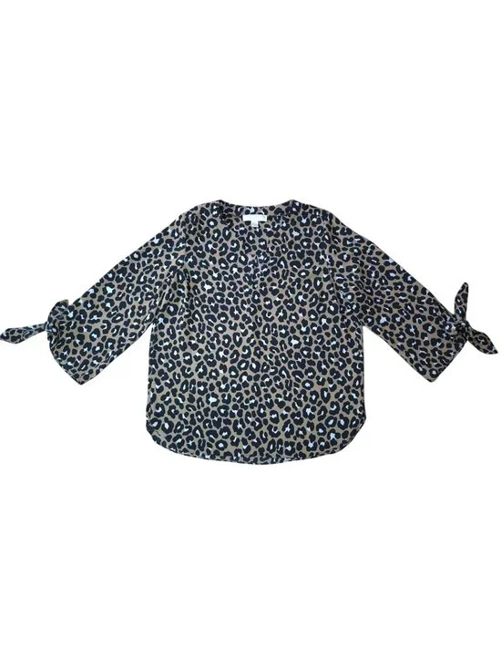 Michael Kors Leopard Print Blouse Tie Sleeve Womens Size M Animal Print Top.