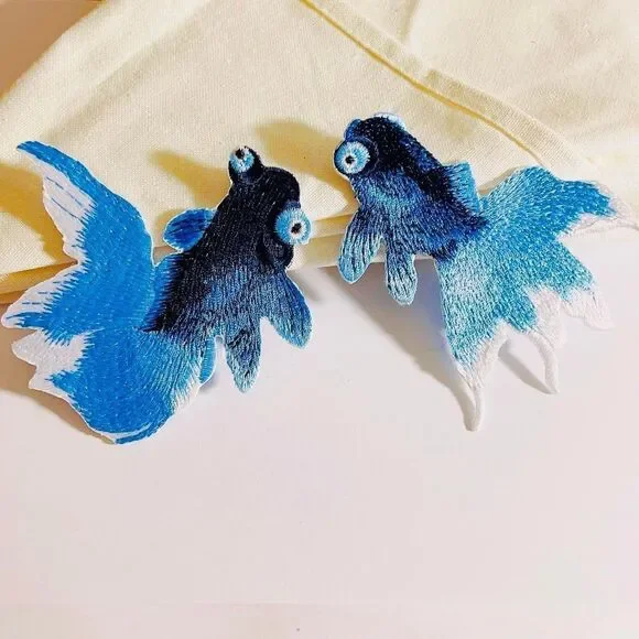 A set of Two Blue‎ Koi Fish-Iron on Patch