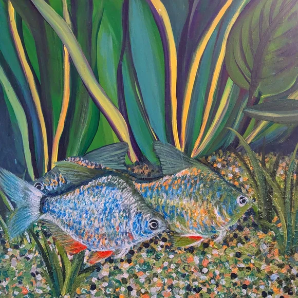 Vibrant Green and Blue Tropical Fish Decor