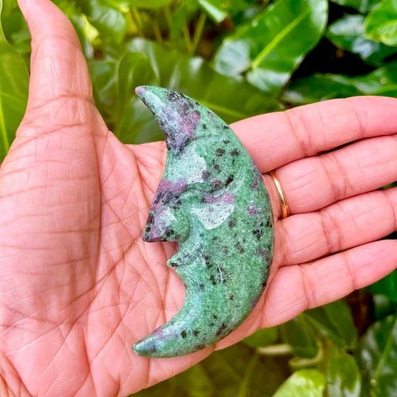 Ruby Zoisite Crescent Moon Carving