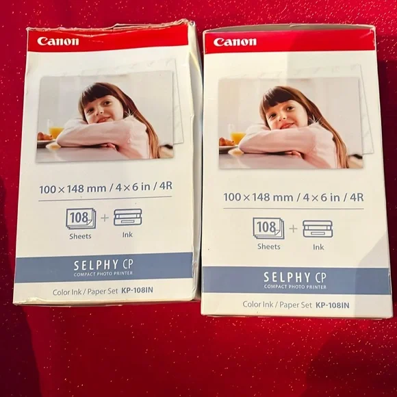 2 boxes of Canon Selphy CP color ink/paper sets KP-108IN. New in boxes.
