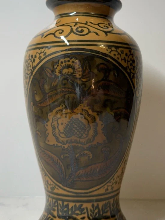 Mustard and Brown Decorative Floral Vase by Canaan Collection