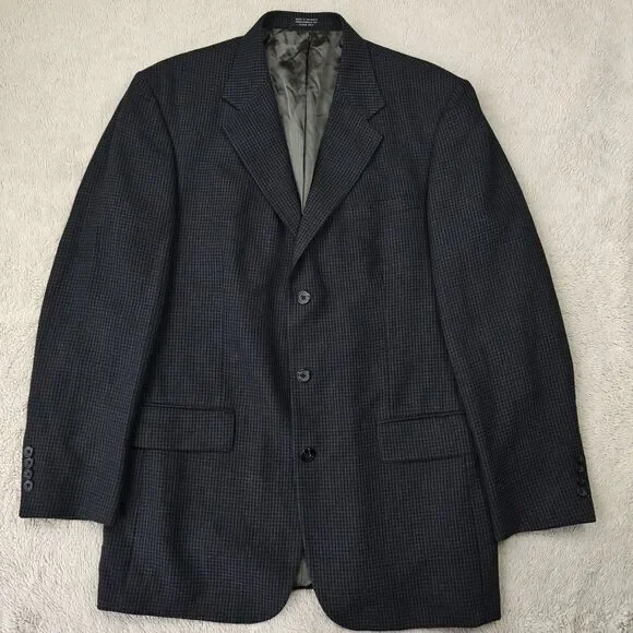 Oscar de la Renta Blazer Men's 42L Dark Grey Woven 3 Button Suit Jacket