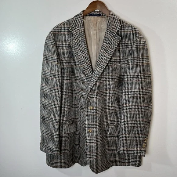 Lands End Mens Lambswool Plaid Blazer Jacket XL 46R Dark Academia Heritage