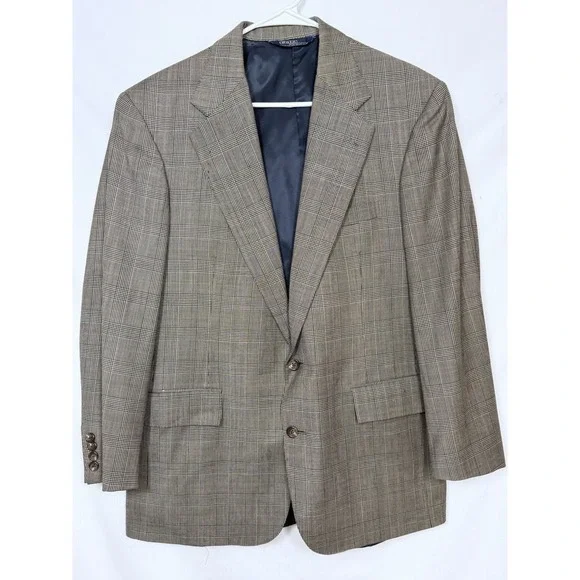 Polo Ralph Lauren Suit Mens 40/34 Brown Glen Plaid Wool 2 Piece Blazer Pants VTG