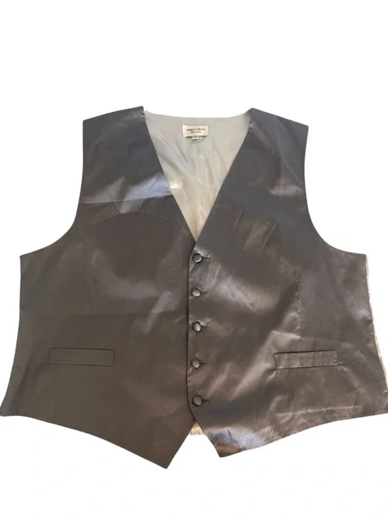 BIAGIO Collection Silver Satin Men's Vest - Classic Button Front 100% Silk 2XL