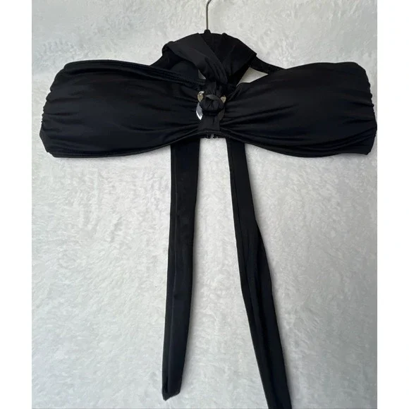 Michael Kors Bikini Top Womens L‎ Black MK Gold Logo Classic Beach Swimwear