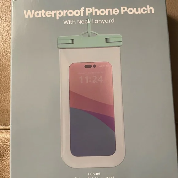 Waterproof Phone Pouch with Neck Lanyard Sage Color Top NWT Protection Swim Fun