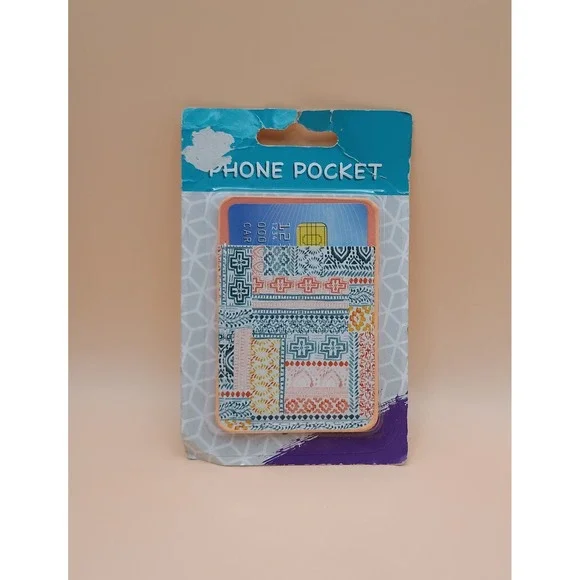 Greenbrier International Geometric Patchwork Adhesive Phone Pocket Card Holder