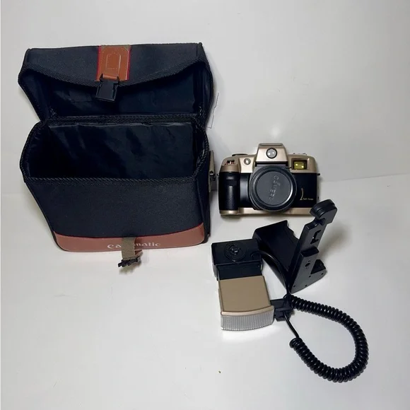 Canon Film Camera With Flash Bundle Carry Case Accessories As Is Not Tested
