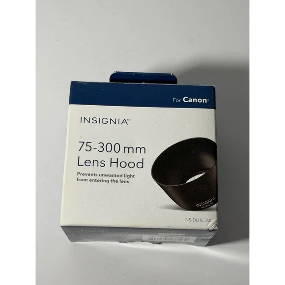 Insignia 75-300 mm lens hood, model NS-DLHET60, compatible with Canon lenses
