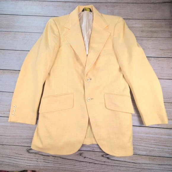 Vintage 1970s Yellow Sport Coat Blazer Men's Western Disco Leisure Jacket 35 -36