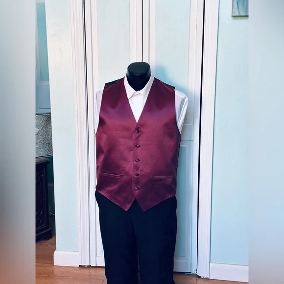 Wine Burgundy Maroon Satin Closed Back Vest Wedding Prom Men’s Medium M