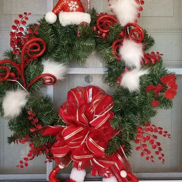 Holiday Wreaths - Christmas & Winter -W/ White Puffs or Candy, Gnomes, Lights