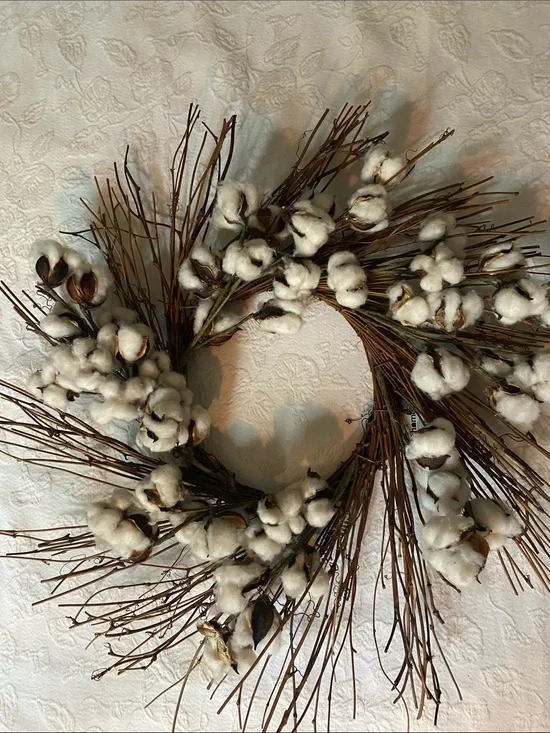 Cotton Boll Vintage Wreath - White & Brown Rustic Home Accent