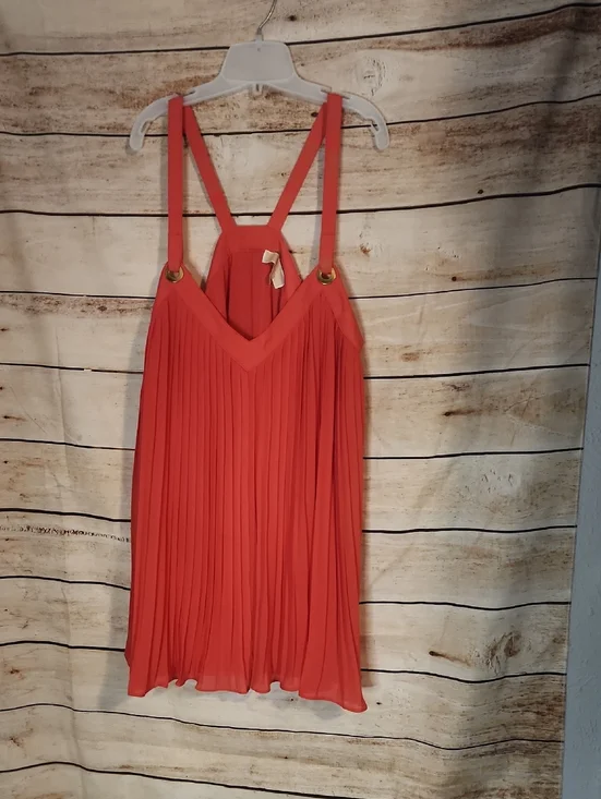 Michael Kors Coral Red Pleated Blouse with Gold Hardware