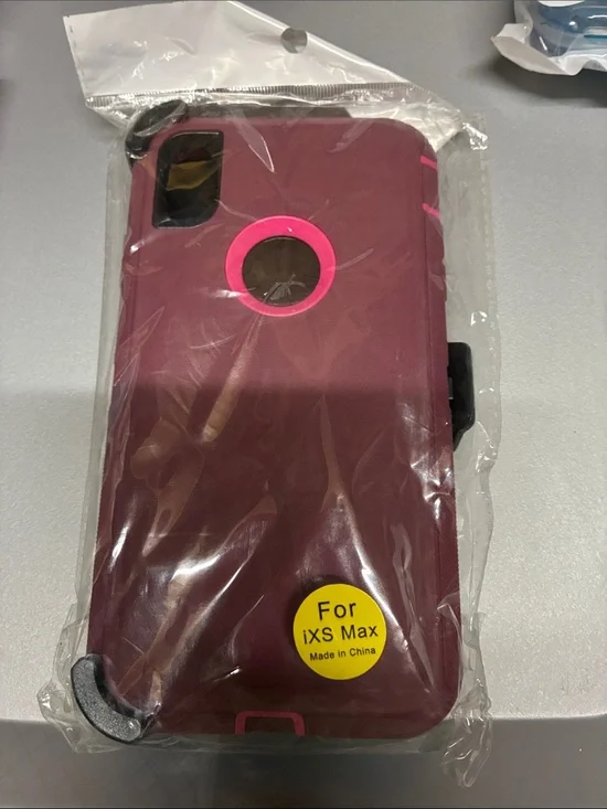 Dual-Layer Iphone XS Max Phone Case - Burgundy with Pink Accents
