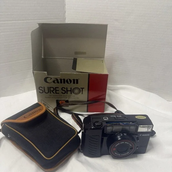 Canon Sure Shot Supreme 38mm 1:2:8 Point & Shoot Film Camera w Case Untested