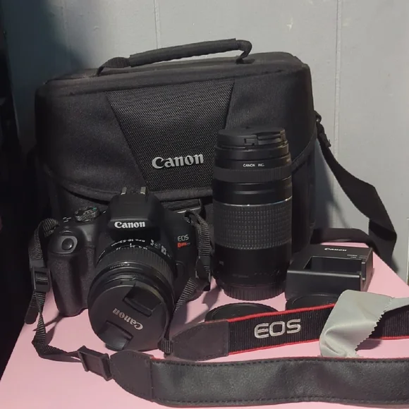 Canon Rebel T7 Dslr Video Two Lens Kit W/ Ef-s 18-55mm & Ef 75-300mm Lens, Black